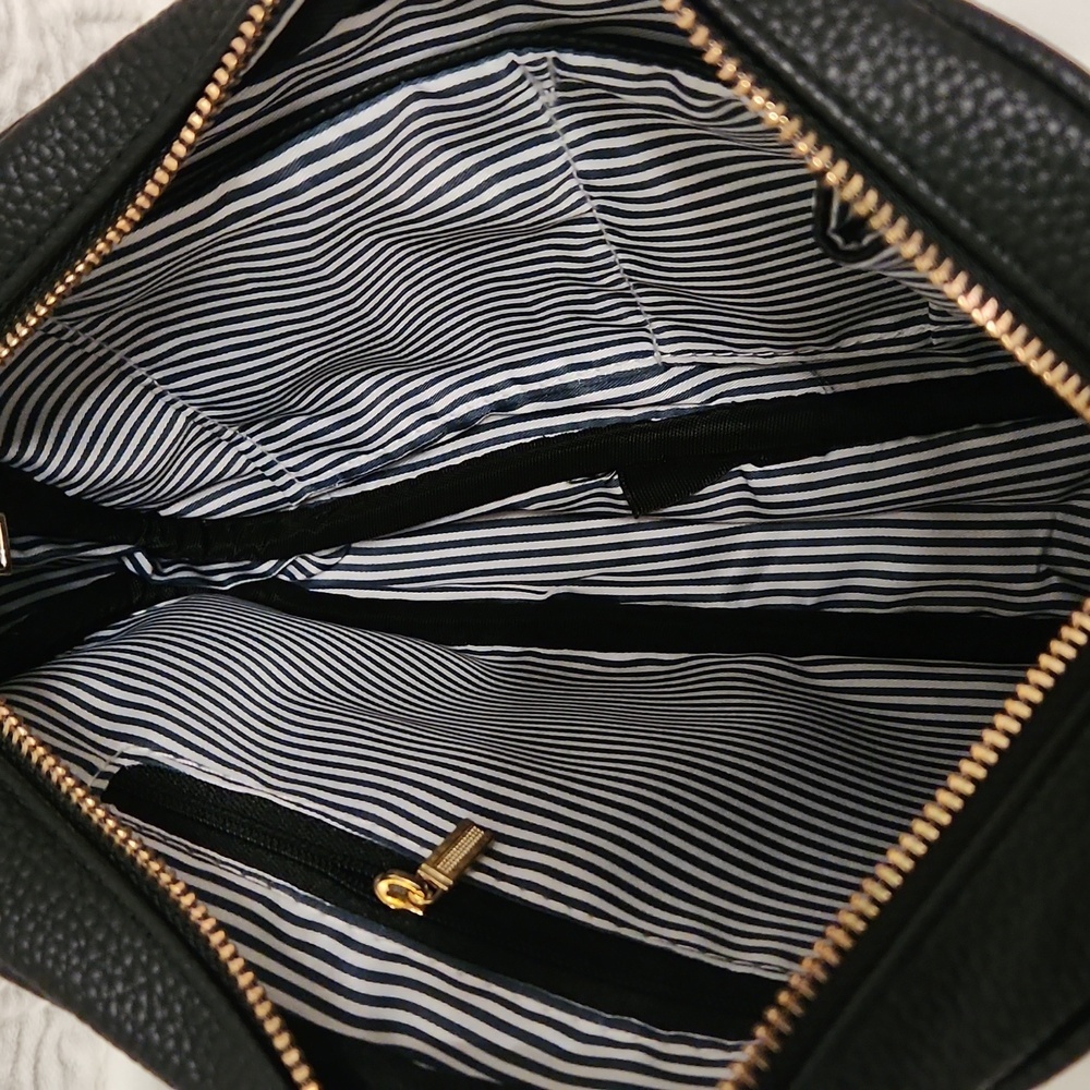 New! Vegan leather black purse with 2 shoulder straps crossbody handbag gold - Picture 6 of 10